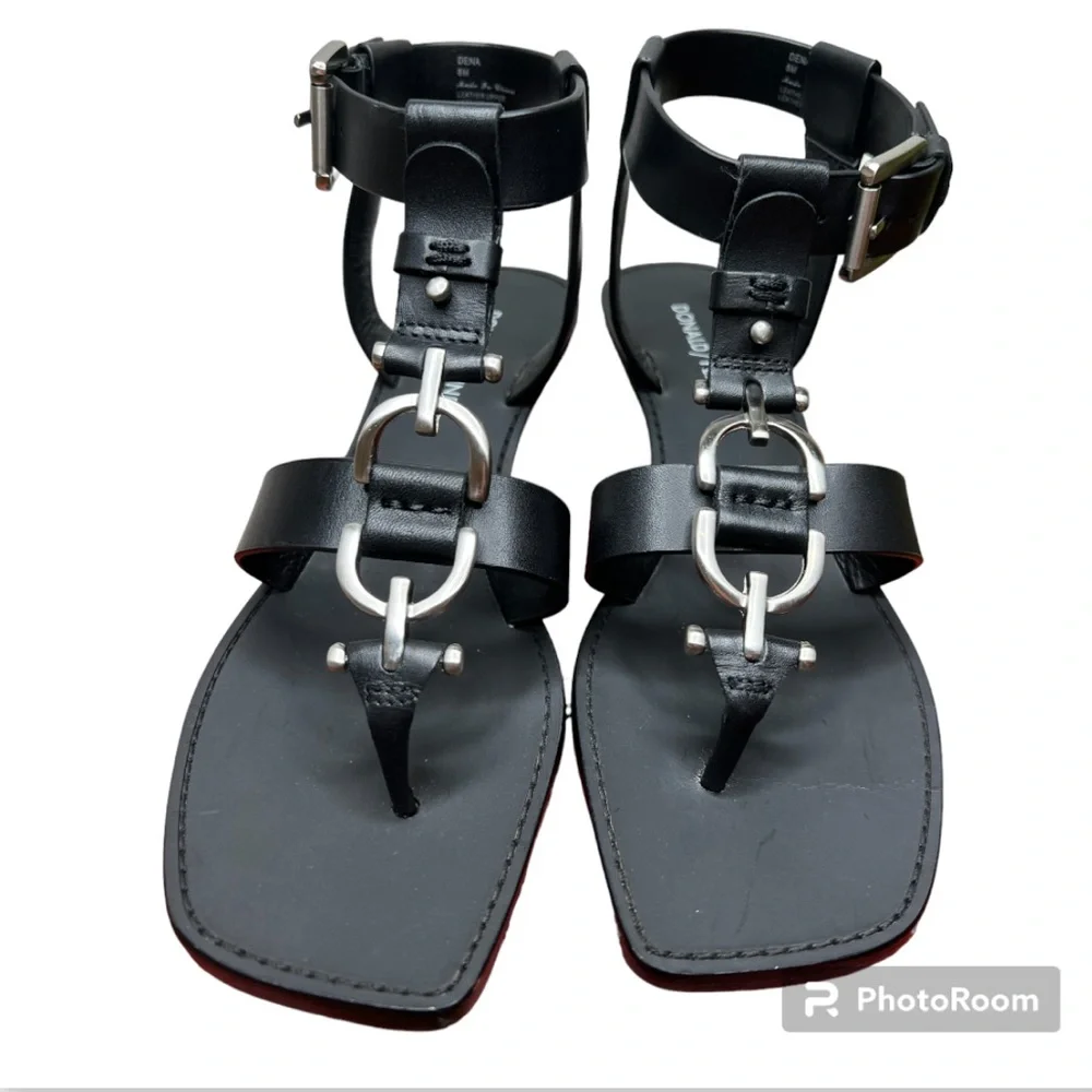 Donald J. Pliner Dena Black Leather Sandals Size 8 - Picture 2 of 8